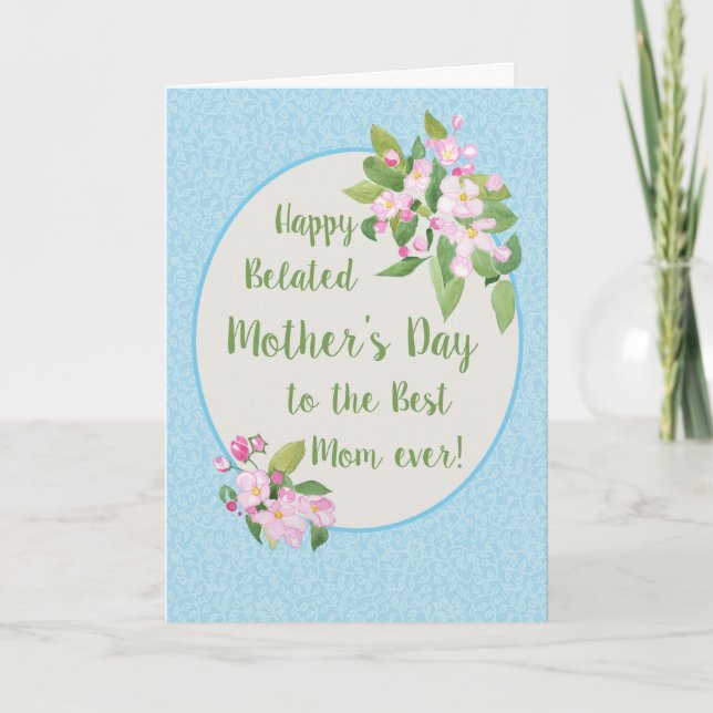 Cartão Belated Mother's Day Card, Apple Blossom, Sky Blue (Frente)