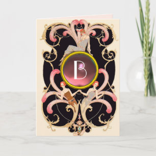 Cartão BELEZA ART DÉCO MODA GEMA ROSA MONOGRAMA Aniversár