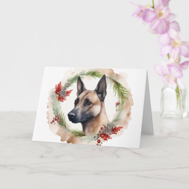 Cartão Belga Malinoi Christmas Wreath Festivo Pup (Orquídea)