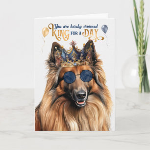 Cartão Belga Tervuren Dog King para o dia feliz Aniversár