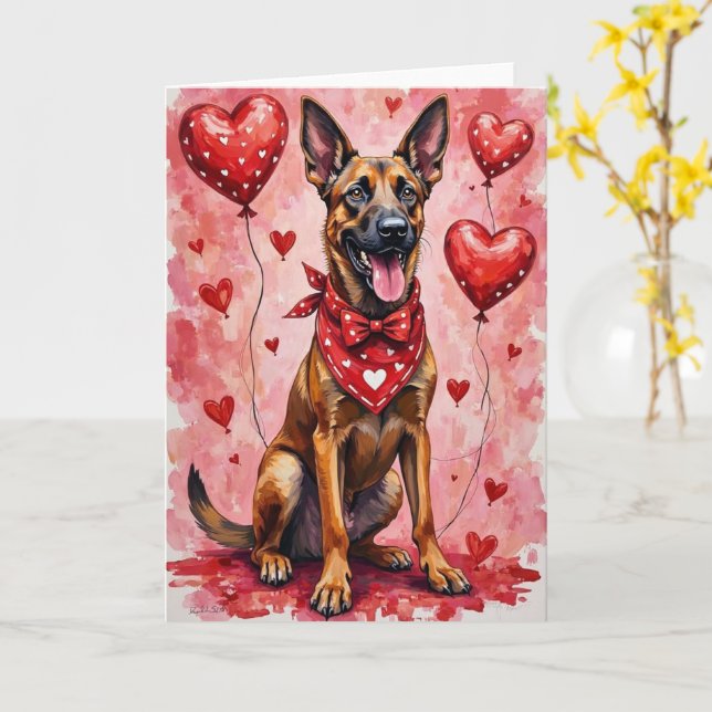 Cartão Belgian Malinois Valentine’s Day Dog with Hearts (Flor Amarela)