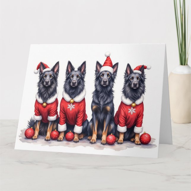 Cartão Belgian Shepherd Christmas Dress Santa Hat (Frente)
