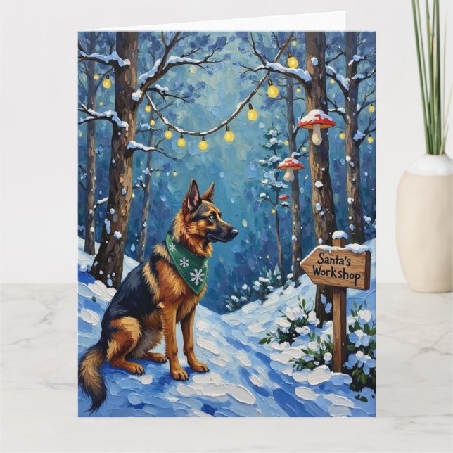 Cartão Belgian Shepherd Christmas Enchanted Forest (Frente)