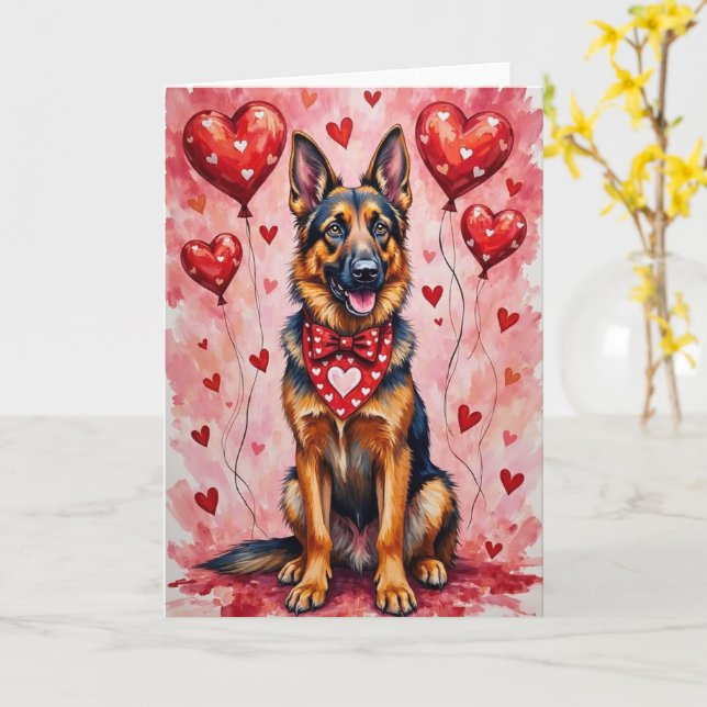Cartão Belgian Shepherd Valentine’s Day Dog with Hearts (Flor Amarela)