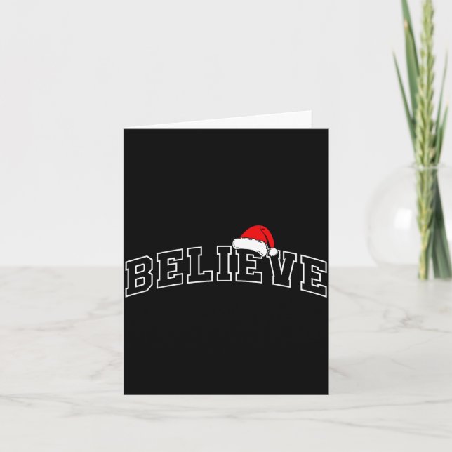 Cartão Believe Christmas Varsity Minimal Text Santa Hat F (Frente)