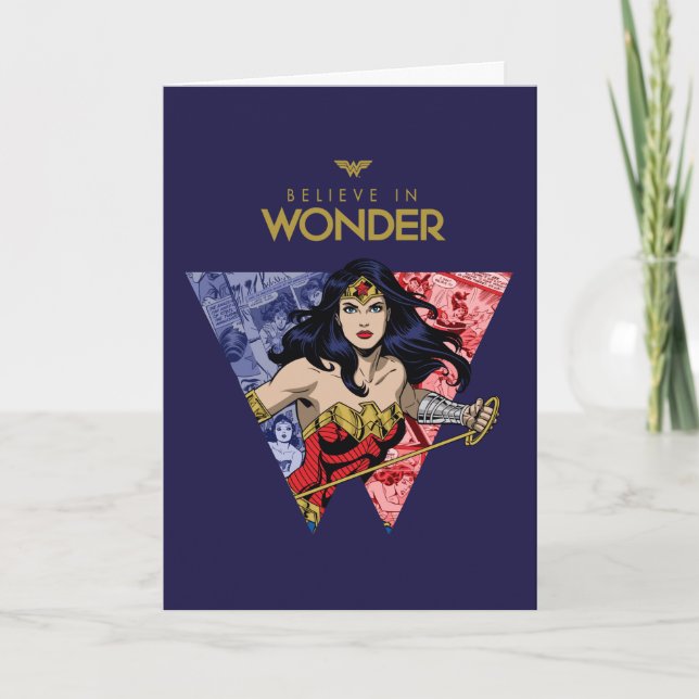 Cartão "Believe In Wonder" Wonder Woman Lasso Comic Logo (Frente)