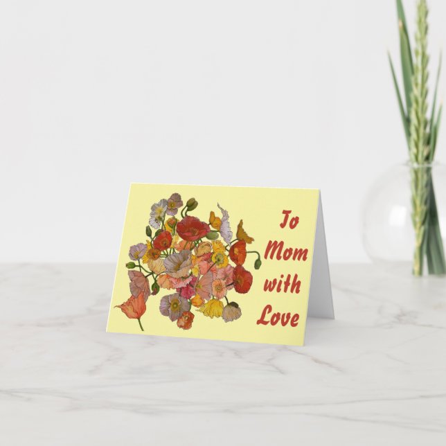 Cartão belíssimo papoula colorida em aquarela sobre amare (Frente)