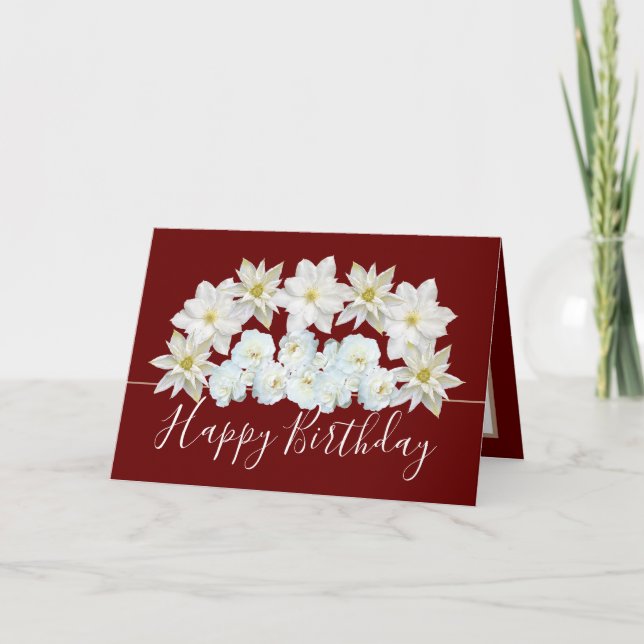 Cartão Belo Buquê Chic Floral White Flower Birday (Frente)
