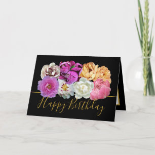 Cartão Belo Buquê Floral de Peônia Multicolor para Aniver