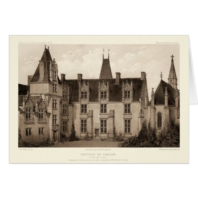 Cartão Belo Chateau Francês em Pedras Sepia (Frente Horizontal)