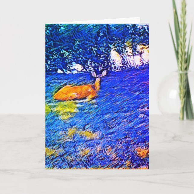 Cartão Belo Deer Napping no gramado, Aniversário (Frente)