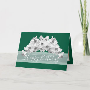 Cartão Belo e Bonito Buquê Daffodils Branco Aniversário