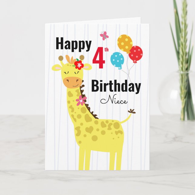 Cartão Belo e Feliz Aniversário Giraffe Niece Card (Frente)