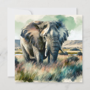 Cartão Belo Elefante De Aquarela