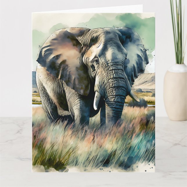 Cartão Belo Elefante De Aquarela (Frente)