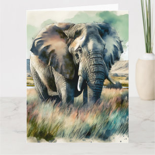 Cartão Belo Elefante De Aquarela