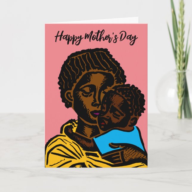 Cartão Belo feriado africano de madeira e criança (Frente)