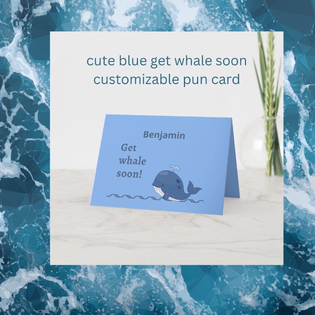 Cartão belo golfinho azul logo pun (cute blue get whale soon
customizable pun card 
Hobinishop)