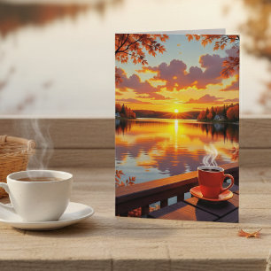 Cartão Belo Nascer do Sol e Café   Pensando em Você