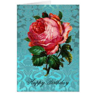 Cartão BELO PINCO ROSE AQUA BLUE DAMASK AQUA AAQUA Aniver