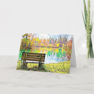 Cartão Belo Queda Sai Do Autumn Park Bench Serene