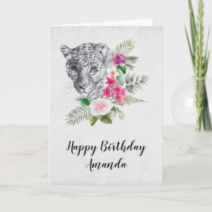 Cartão Belo Retrato de Cabeça de Leopardo em Aquarela