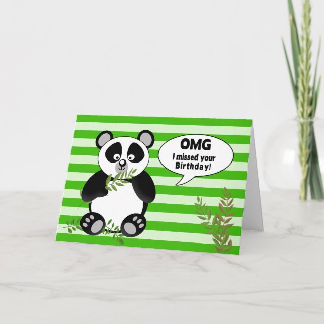 Cartão Belo Urso Panda Atrasado Aniversário (Frente)