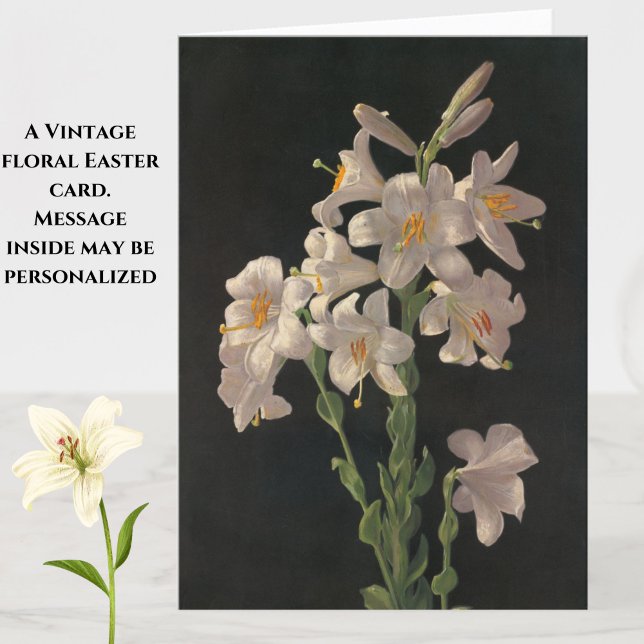 Cartão Belo Vintage White Páscoa Lily Card (A beautiful vintage floral Easter card featuring white lilies. Greeting inside may be personalized.)