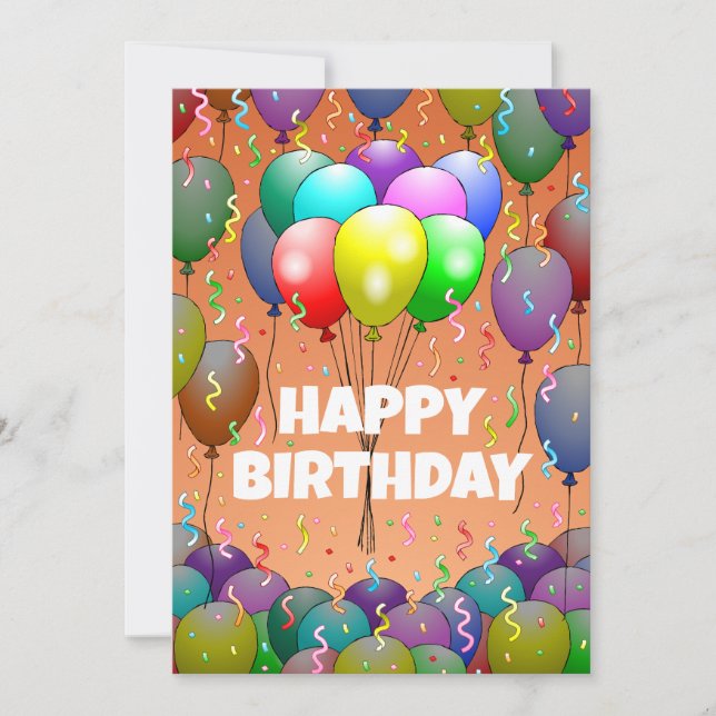 Cartão Belos Balões de Aniversário e Confetti (Frente)
