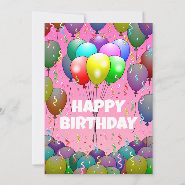 Cartão Belos Balões de Aniversário e Confetti (Frente)