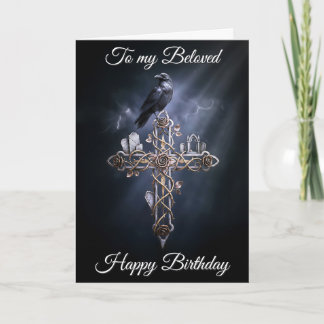 Cartão Beloved Personalized Gothic Cross Raven Birthday