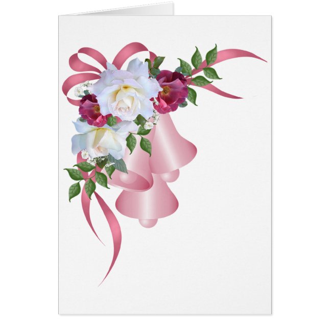 Cartão Bels cor-de-rosa com rosas & fitas (Frente)