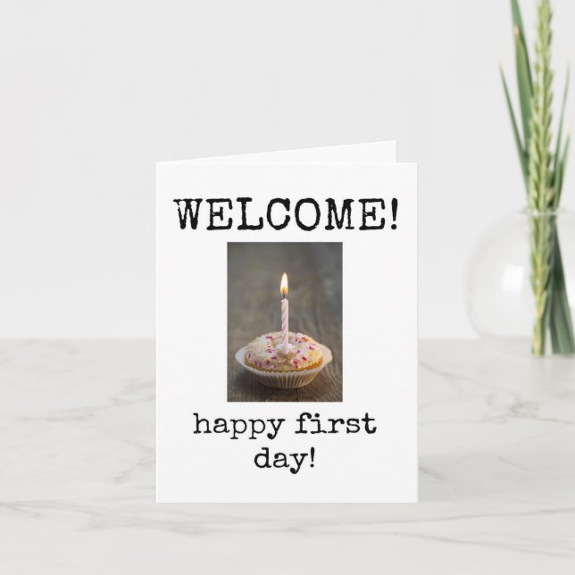 Cartão Bem-vindo a novo funcionário, primeiro dia de trab (Frente)
