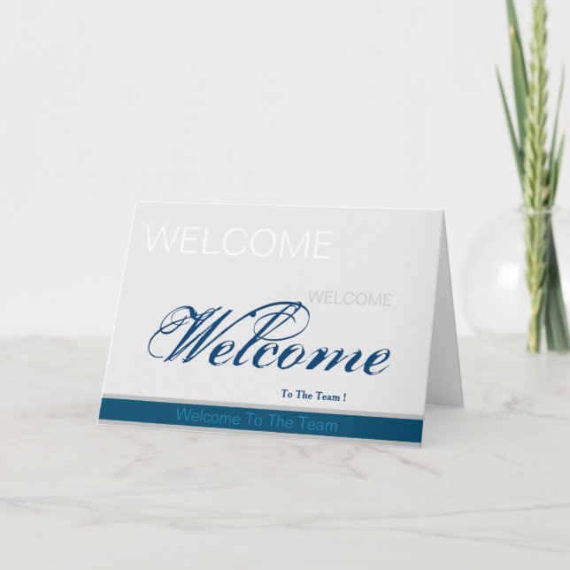 Cartão Bem-Vindo À Placa De Crachá Azul Da Cinza Da Equip (Frente)