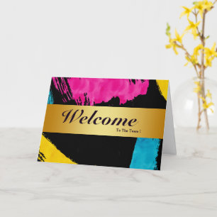 Cartão Bem-Vindo À Placa Dourada Mínima Da Equipe