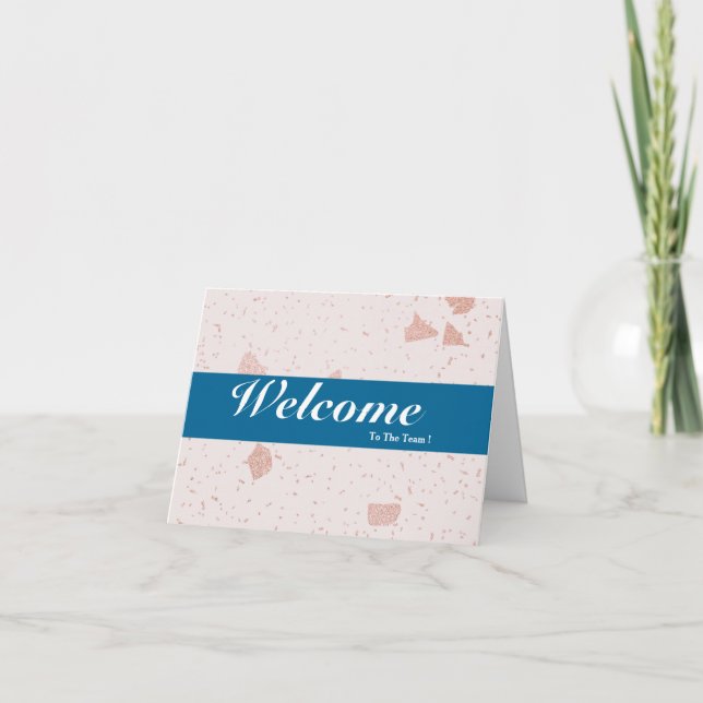Cartão Bem-Vindo Ao Crachá Azul Mínimo Da Equipe (Frente)