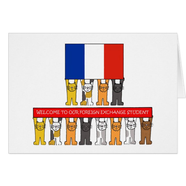 Cartão Bem-vindo ao Estudante Francês de Câmbio (Frente Horizontal)