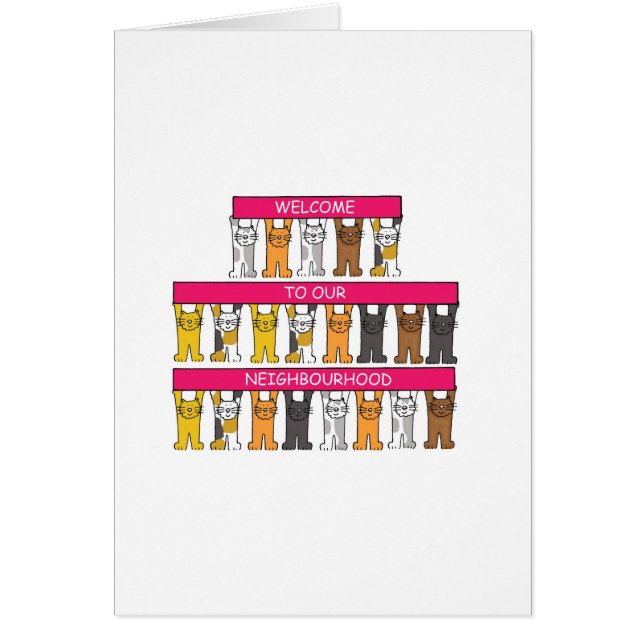Cartão Bem-vindo ao nosso bairro, Gatos de Cartoon (Frente)