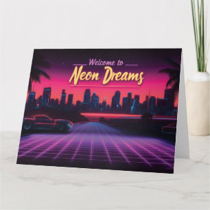 Cartão Bem-vindo aos Sonhos Neon - paisagem urbana de ond
