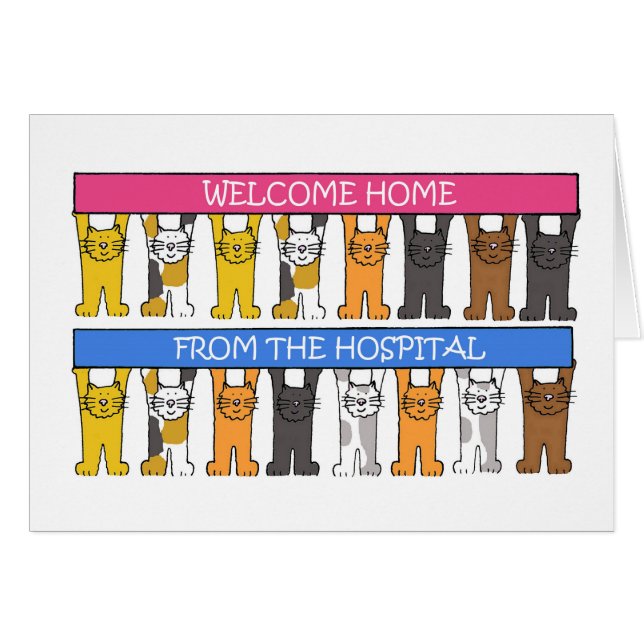 Cartão Bem-vindos do Hospital Cartoon Cats (Frente Horizontal)