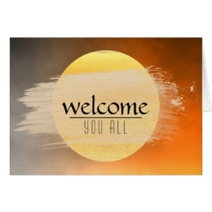 Cartão Bem-vindos Lua Sunset com Nuvens Negras de Aquarel