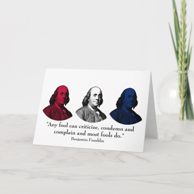 Cartão Ben Franklin and Quote -- Red, White, and Blue (Frente)