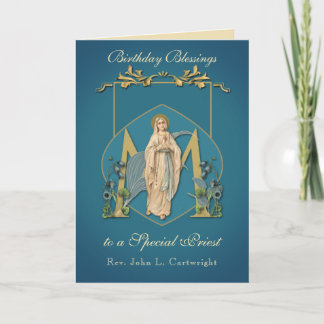 Cartão Bênção de Aniversário do Padre Celebração Virgem M