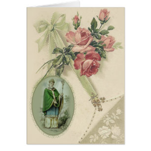 Cartão Bênção do Dia de São Patrício Rosas Vintage Religi