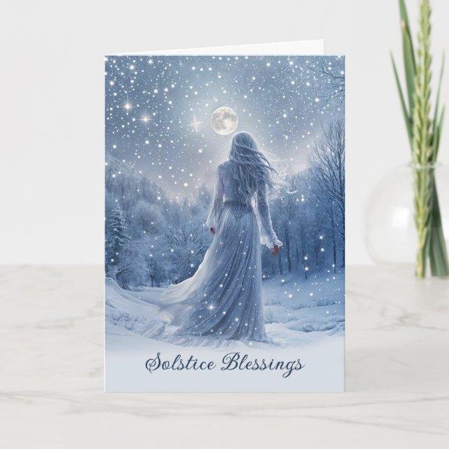 Cartão Bênção do Solstício de Inverno Yule Neve e Estrela (Frente)