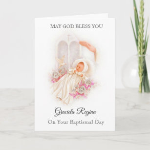 Cartão Bênção transversal dos rosas do bebé do baptis