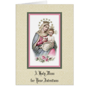 Cartão Bênção Virgem Maria Jesus Oferta de Missa Católica