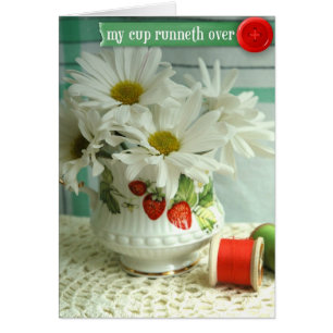 Cartão Bênçãos da morango do vintage "meu copo Runneth