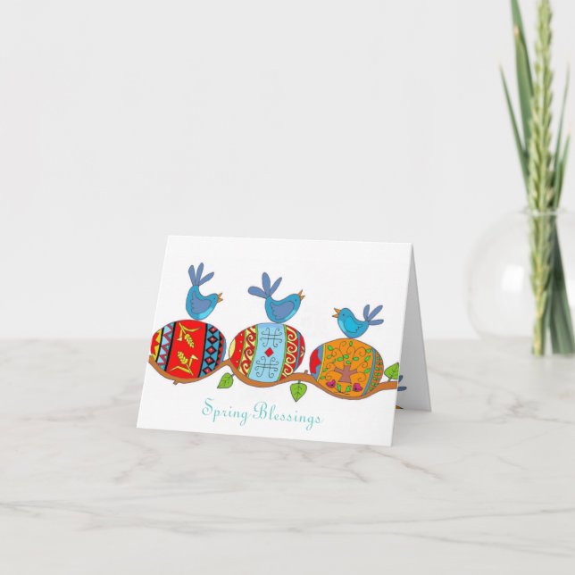 Cartão Bênçãos da Primavera Arte Popular Ucraniana (Frente)