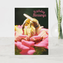Cartão Bênçãos de Aniversário Abelhinha sobre Flor de Zín
